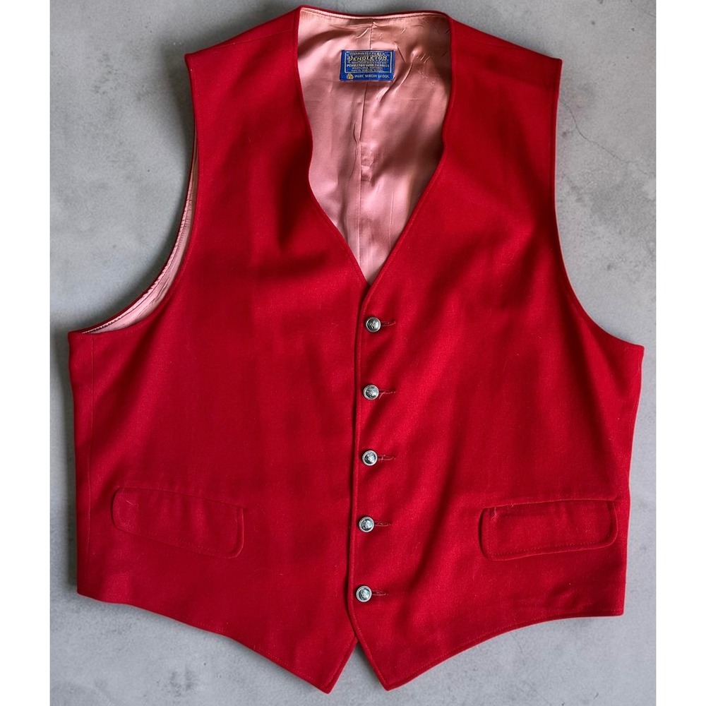 Vintage Pendleton Mens Red 100% Virgin Wool 5-Button Vest Western Liner Pocket